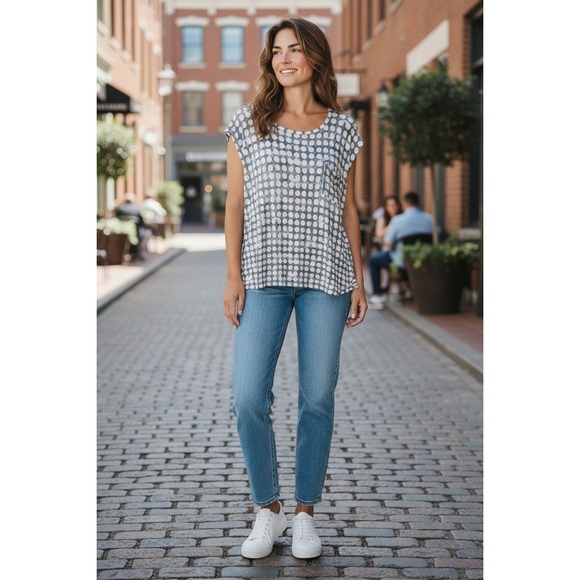 GAP Tops - Gap Polka Dot Boho Artsy Scoop Dolman Cap Sleeve Batik Tie‑Dye Knit